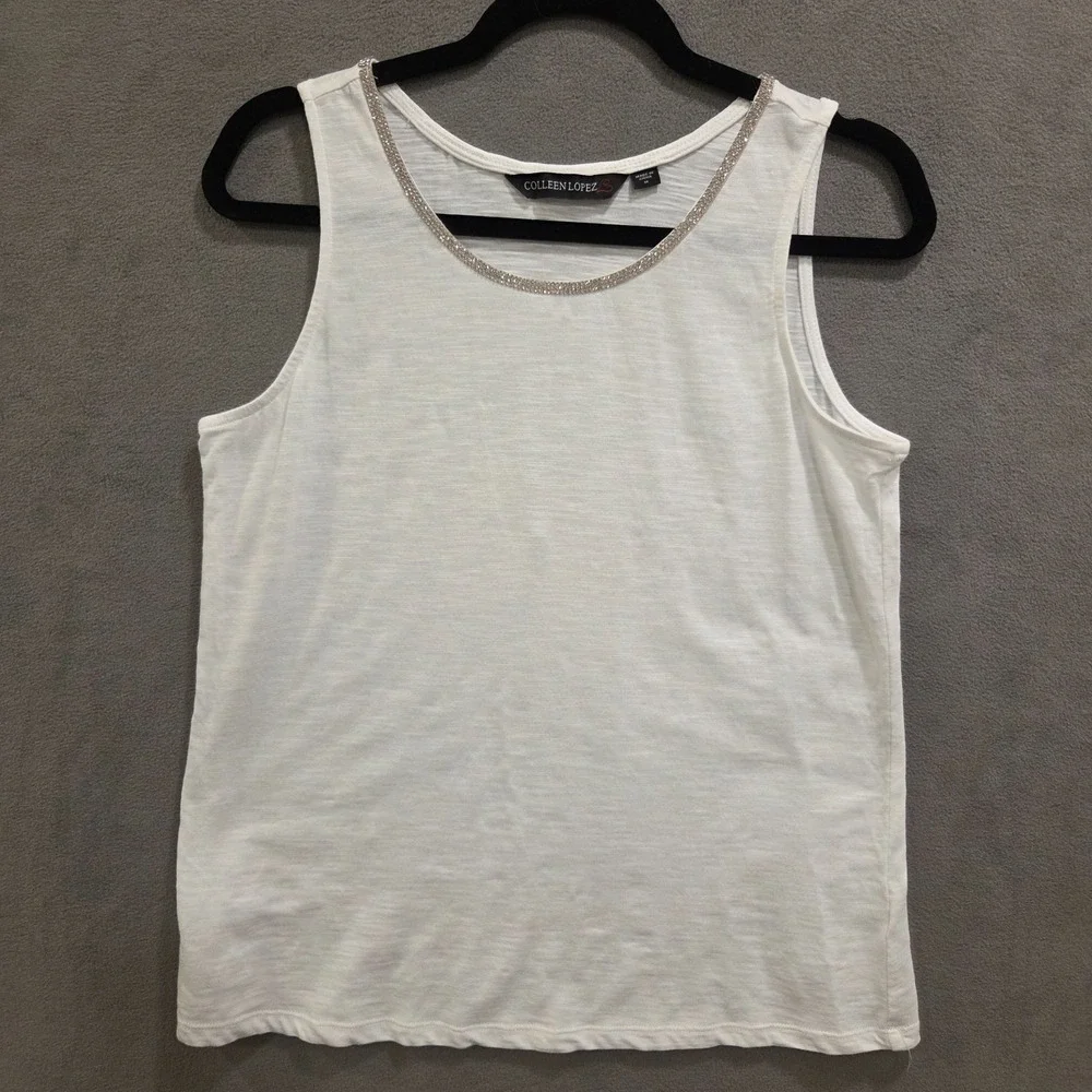 Colleen Lopez Embellished Tank Top Women's Size Medium Casual Bling Classic‎